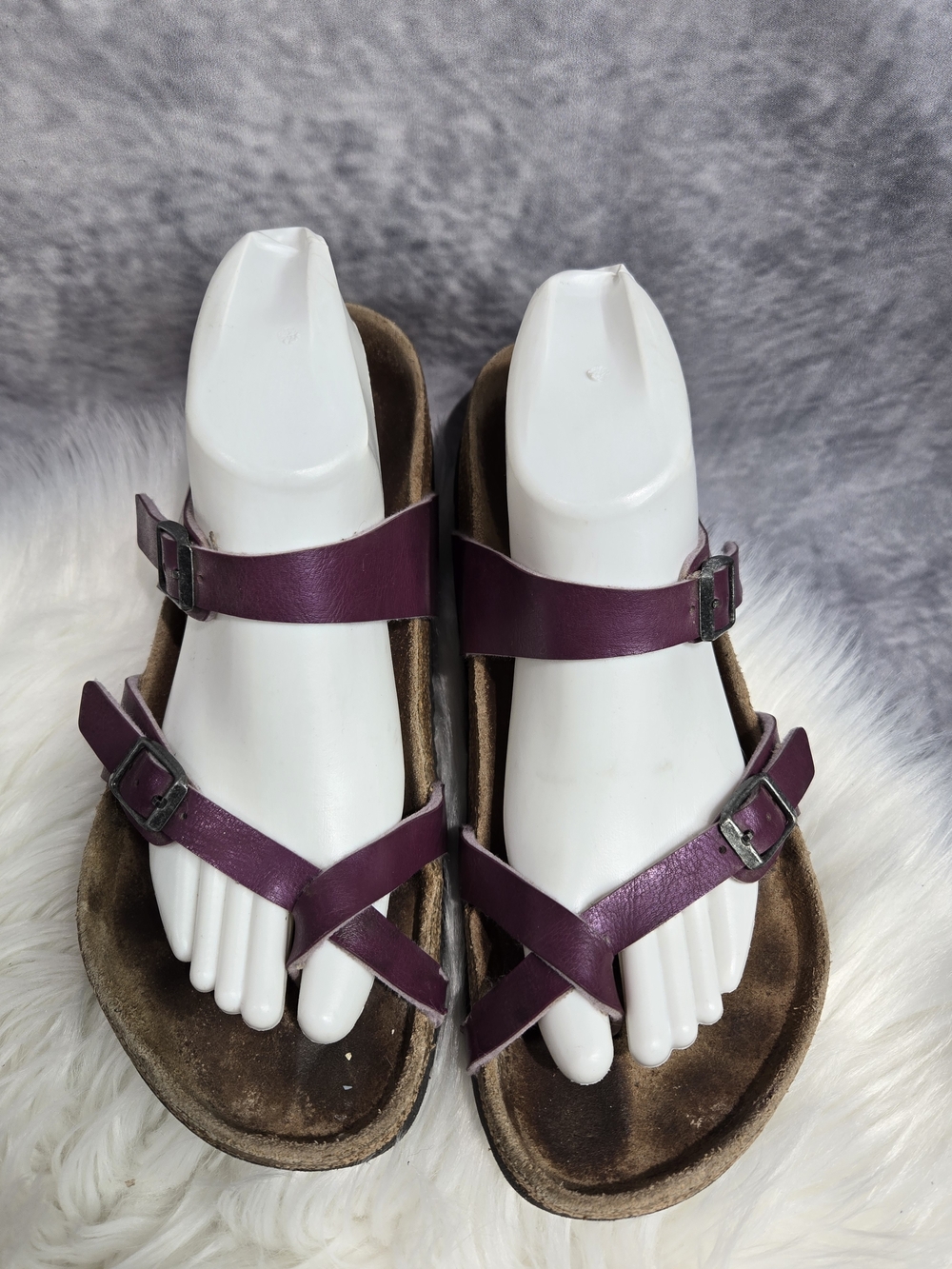 Birkenstock Purple Leather Buckle Sandals